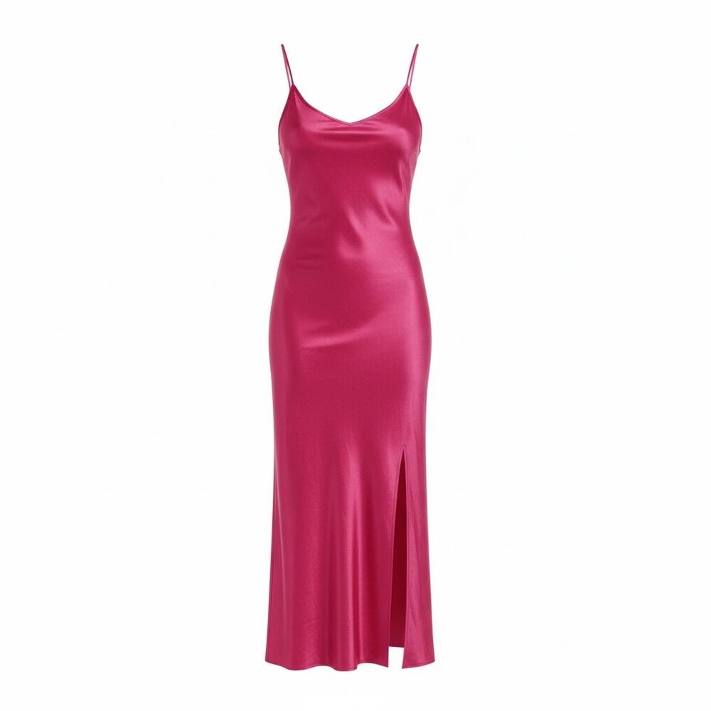 Lyaner Red Satin Maxi Dress Small Cowl Neck Slip Evening Gown